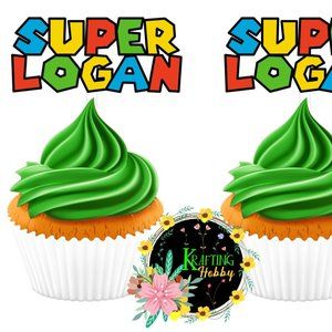 SUPER MARIO BROS CUPCAKE TOPPERS l CUSTOM NAME 24 CUPCAKE TOPPERS
